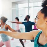 fitness diversity yoga class hybrid group photo banner size
